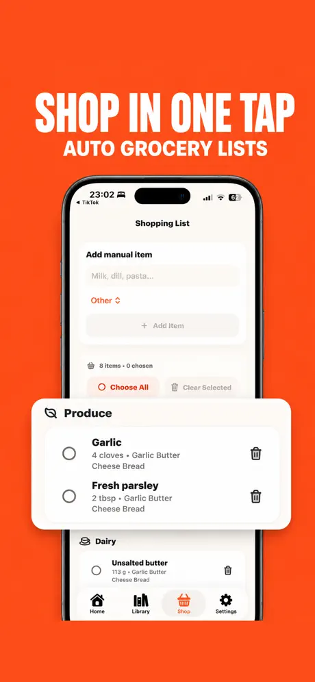 Automatic Cookit grocery list