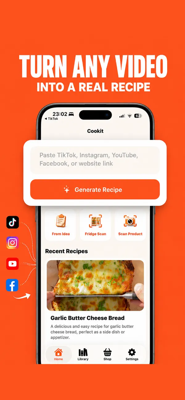 Cookit extracting a written recipe with ingredients and steps from a cooking video link