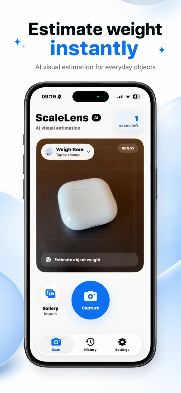 Scale AI camera screen on iPhone ready to capture a photo for an AI-estimated cash total