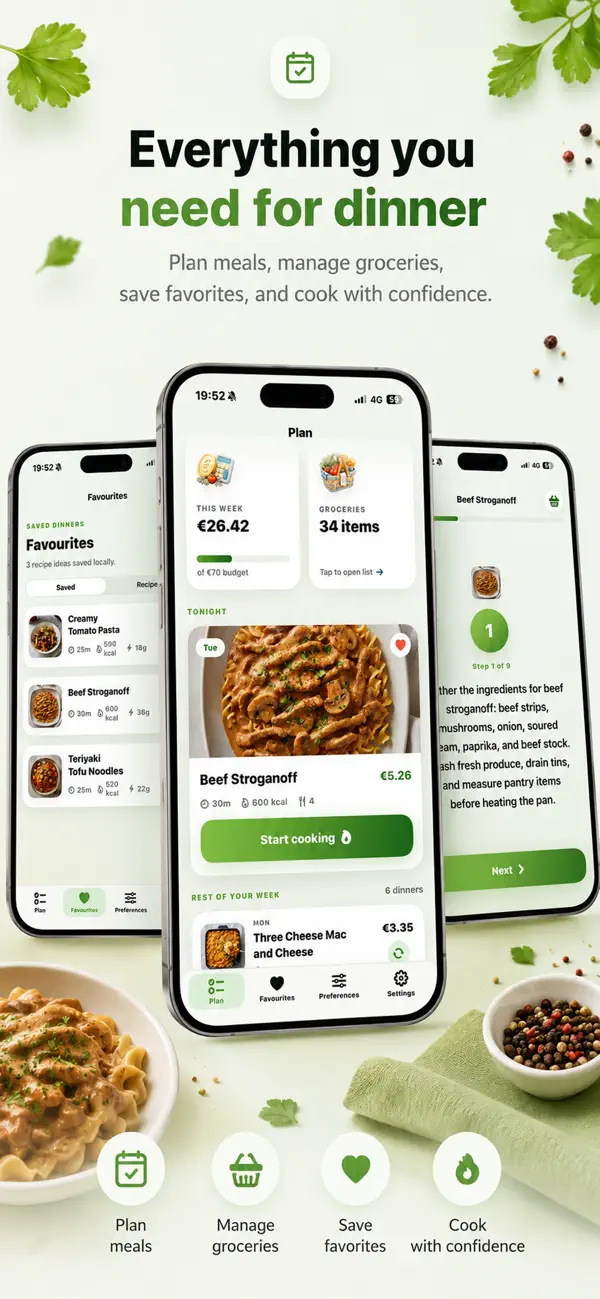 Soti meal planner with automatic aisle-grouped grocery list on iPhone